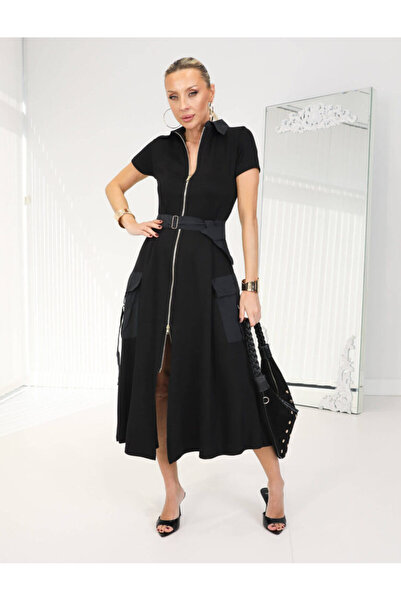 QİMYA BUTİK BUKETLİ Γυναικείο ύφασμα αλεξίπτωτου με λεπτομέρεια ζώνης, κλείσι...