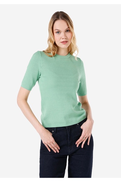 Colin's Slim Fit Yuvarlak Yaka Kadın Yeşil Kısa Kol Kazak