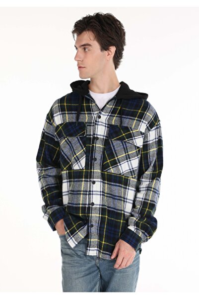 Colin's Cămașă verde cu mânecă lungă pentru bărbați, cu glugă, în carouri
