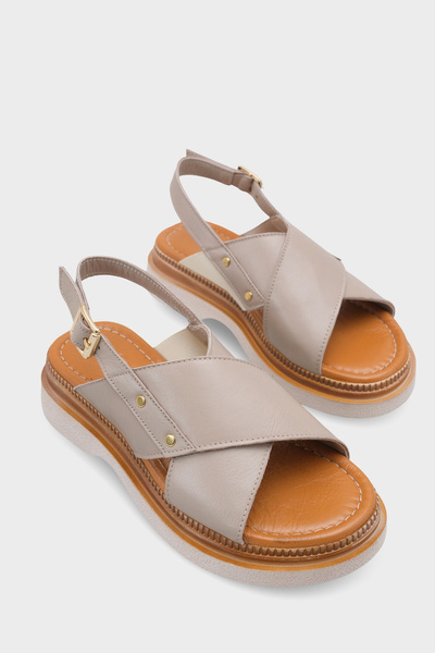 Capone Outfitters صندل نسائي من الجلد الطبيعي الناعم المريح بكعب عريض من كاتي