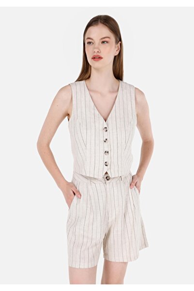 Colin's Дамска риза без ръкави Slim Fit с V-образно деколте в екрю цвят