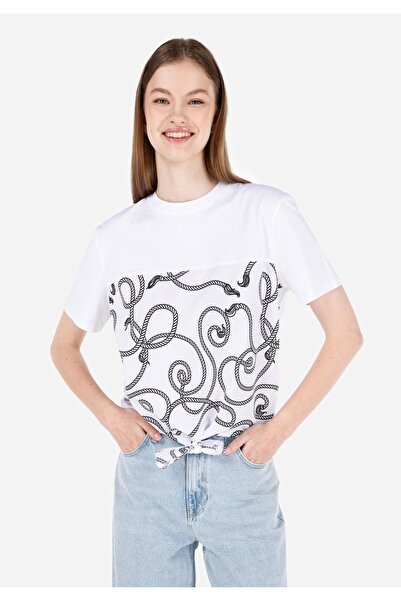 Colin's Λευκό Γυναικείο Tshirt Σκούρο μανίκι