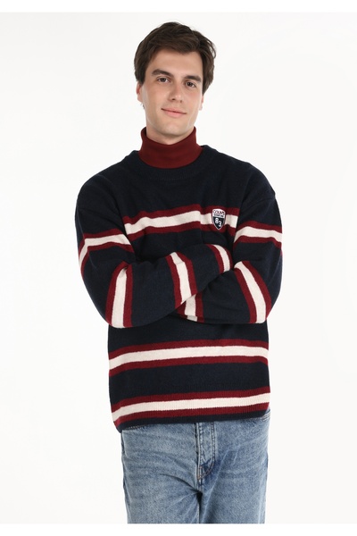 Colin's Regular Fit Yuvarlak Yaka Baskılı Erkek Lacivert Kazak