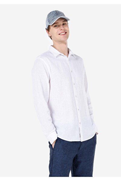 Colin's Comfort Fit Shirt Neck Plain Men's White Button Long Sleeve Shirt