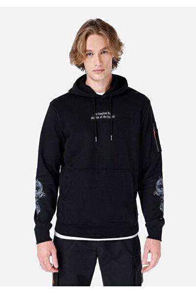 Colin's Regular Fit Yazı Baskılı Erkek Siyah Sweatshirt