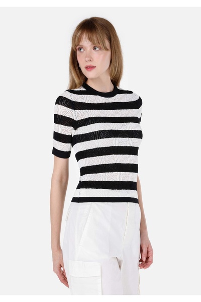 Colin's Pulover negru pentru damă, cu decolteu subțire, cu mânecă scurtă