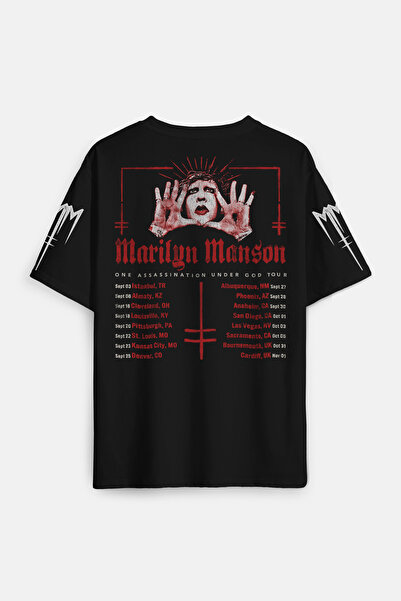 Kendim Seçtim Marilyn Manson T-shirt Tour Rock Metal Müzik Baskılı Siyah Over...