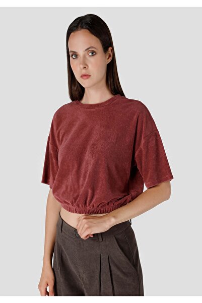 Colin's Γυναικείο κοντομάνικο μπλουζάκι Crew Neck Elastic Waist Crop Red
