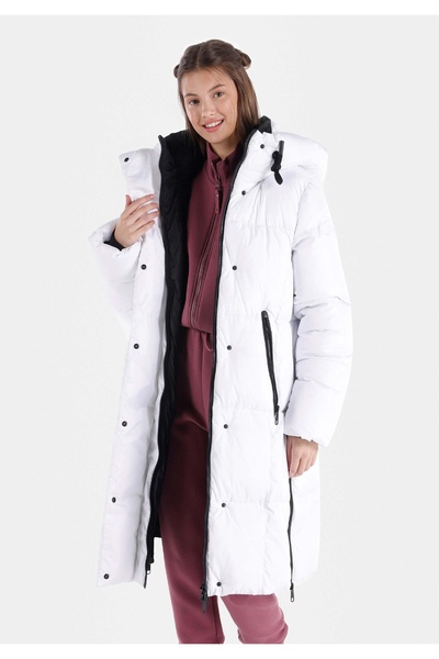 Colin's Normál szabású kapucnis, cipzáras bélésű női fehér kabát