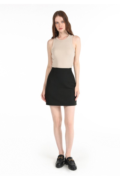 Colin's تنورة قصيرة بسحاب مسطح للنساء بدون بطانة تنورة سوداء