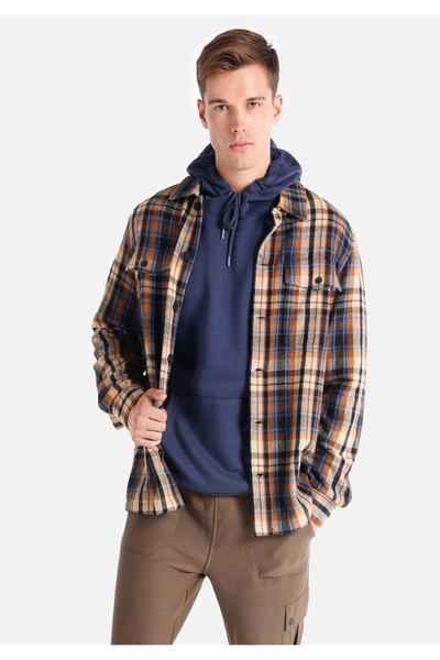 Colin's Ανδρικό μακρυμάνικο πουκάμισο Comfort Fit με καρό καφέ