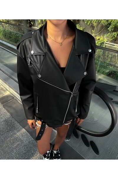 VESS MODA Jachetă de piele oversize cu cataramă pentru femei