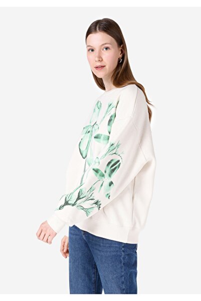 Colin's Дамски суитшърт с кръгло деколте и щампа в екрю цвят, стандартна крой...