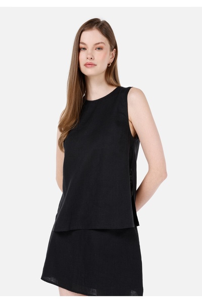 Colin's Дамска черна риза без ръкави с тънка кройка и кръгло деколте