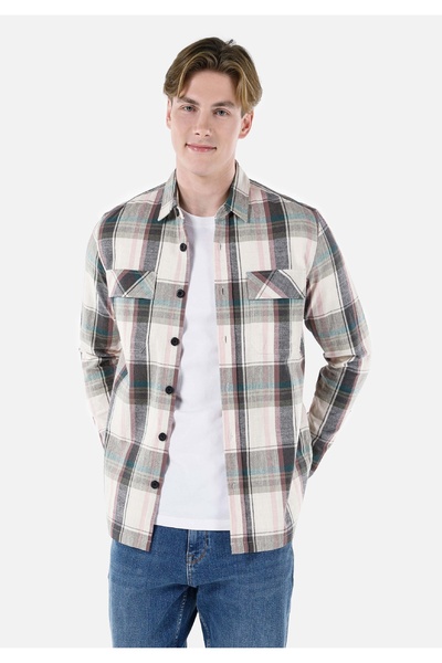 Colin's Normal Kesim Shirt Yaka Cepli Pembe Erkek Uzun Kol Gömlek Cl1066841