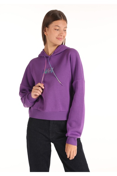 Colin's Regular Fit Hooded Printed Women's Purple Sweatshirt