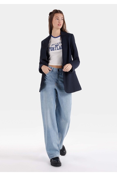 Colin's بنطلون جينز نيلي نسائي ذو قصة عادية وخصر عالي وأرجل واسعة