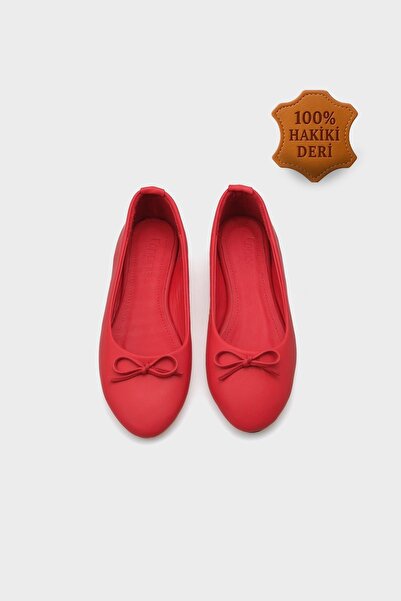 Capone Outfitters Balerini de damă roșii cu fundă din piele naturală