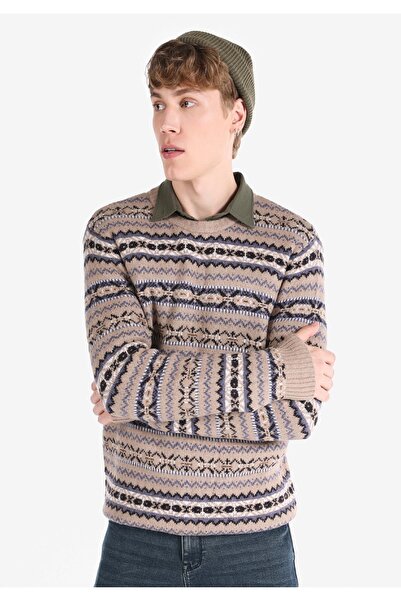 Colin's سترة رجالية ذات قصة عادية وياقة دائرية قماش جاكار بنمط رمادي مطبوع