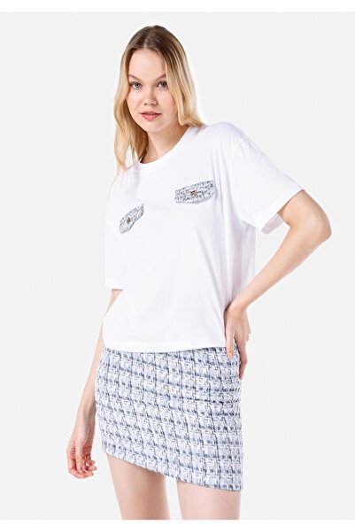 Colin's Λευκό Γυναικείο Tshirt Σκούρο μανίκι