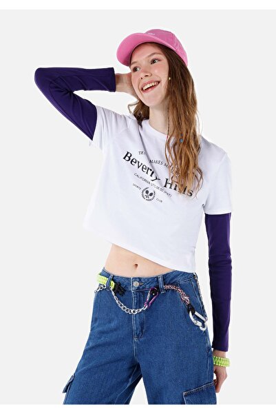 Colin's Регулярна кройка, без джобове, с обло деколте, с принт, дамска бяла т...