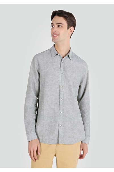 Colin's قميص رجالي أخضر طويل الأكمام بقصة عادية