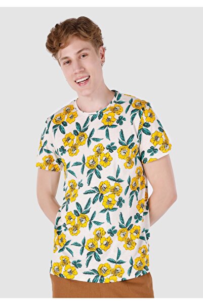 Colin's Tricou alb cu mânecă scurtă pentru bărbați, cu decolteu rotund, cu cr...