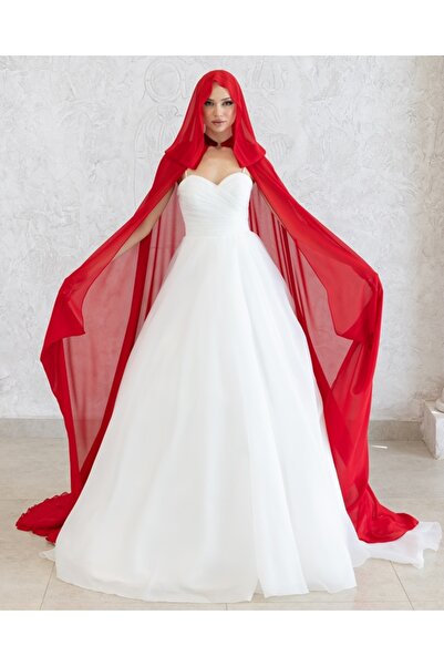 paris in paris Κόκκινο φόρεμα Kinel με καπέλο από σιφόν καφτάν-κάπα-κόκκινο κ...