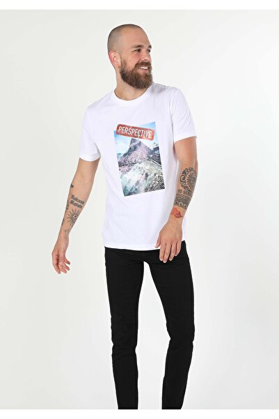 Colin's Tricou cu mânecă scurtă pentru bărbați, alb, tricotat, cu decolteu, c...