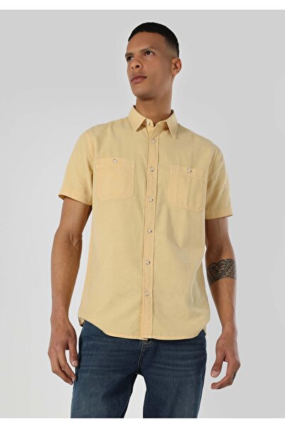 Colin's Ανδρικό κοντομάνικο κίτρινο πουκάμισο - κανονική εφαρμογή