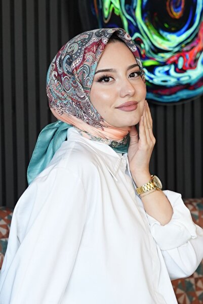 AFVENTE Τυρκουάζ βαμβακερό κασκόλ Paisley με σχέδιο