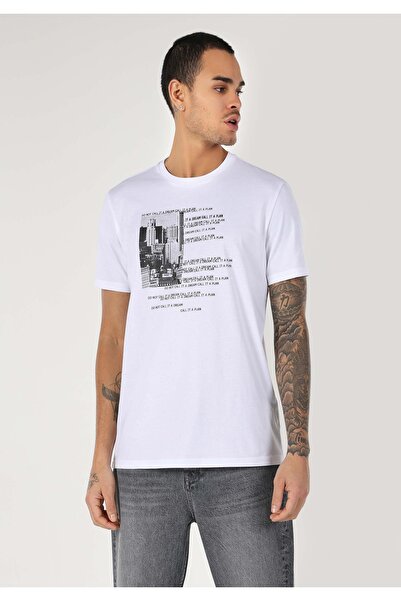 Colin's Tricou alb cu mânecă scurtă pentru bărbați, cu gât rotund, cu croială...