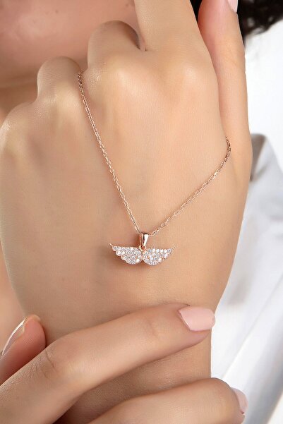 Gümüş Vadisi Kadın Orjinal 925 Ayar Gümüş Zirkon Taşlı Melek Kanatlı Model Kolye