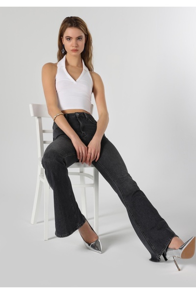 Colin's Дамски черни дънки с къс ръкав и средна талия