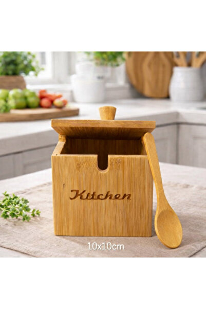 ALLEGRI Bambu Kare Şekerlik Tuzluk Çok Amaçlı Mutfak Kapaklı Saklama Kutusu B...