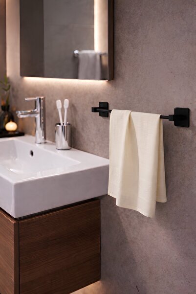 Sas Haus Yapışkanlı Siyah Uzun Havluluk Duvar Tipi Delme Gerektirmez Banyo Ha...