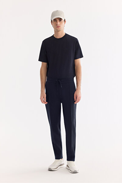 Avva Men's Navy Blue Elastic Waist Lace-Up Quick-Drying Interlock Regular Fit...