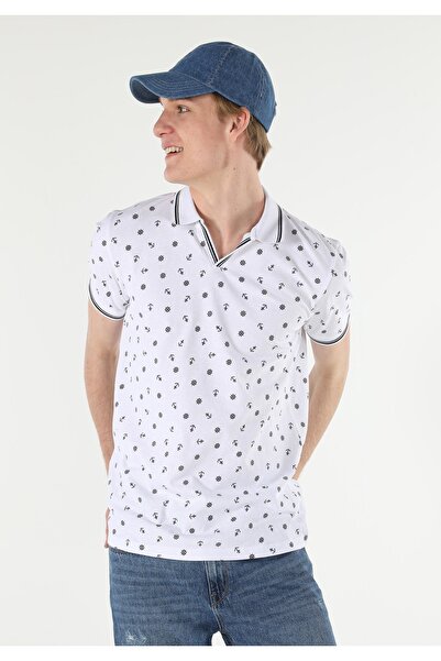 Colin's Чоловіча біла футболка з коротким рукавом, з принтом та коміром-поло,...