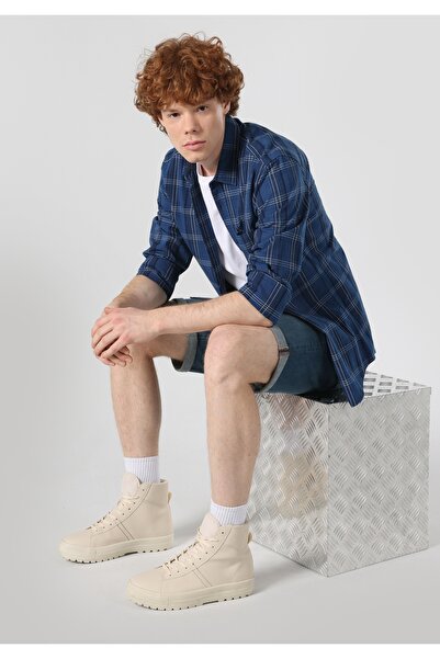 Colin's Slim Fit Çizgili Mavi Erkek Uzun Kol Gömlek Cl1059754