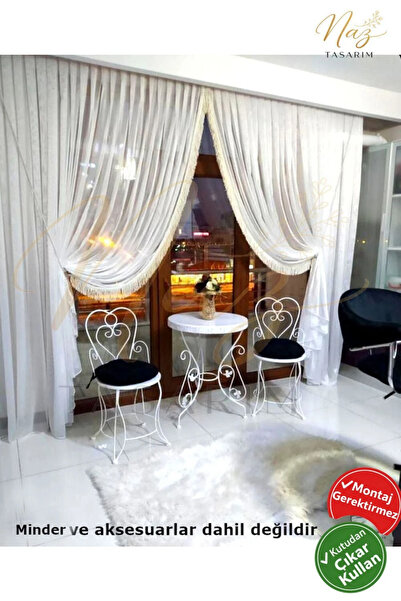 Ferforje Naz tasarım Naz Tasarım Ferforje Masa & Sandalye Takımı 1+2 Beyaz