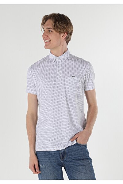 Colin's تي شيرت رجالي أبيض بأكمام قصيرة وياقة بولو مطبوع محبوك من Regular Fit