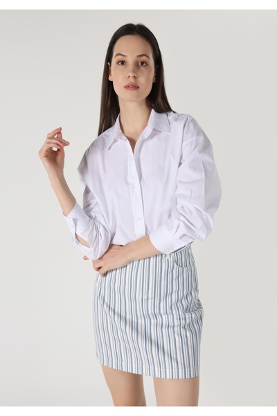 Colin's Дамска риза с дълъг ръкав и свободна кройка, обикновена, бяла