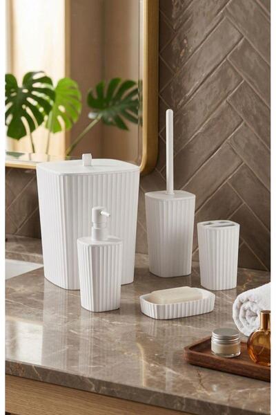 Okyanus Home Yapışkanlı Safir Beyaz 5'li Banyo Seti