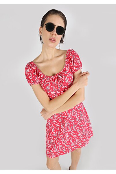 Colin's Regular Fit Örme Çiçekli Kadın Çok Renkli Kısa Kol Elbise