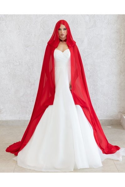 paris in paris KIRMIZI KAPÜŞONLU ŞİFON KAFTAN-GELİNLİK ÜSTÜ PELERİN-BİNDALLI- ŞİFON KAFTAN-KIRMIZI KINA ELBİSESİ
