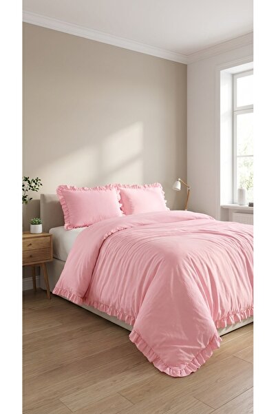 kesenegore طقم غطاء لحاف مزدوج من القماش القطني مكون من 3 قطع باللون الوردي