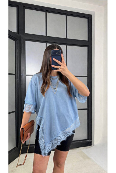 Mzr Collection KADIN DANTEL DETAYLI ASİMETRİK T-SHIRTH