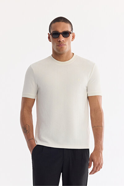 Avva Men's Ecru Crew Neck Easy Ü Tulle Enen Regular Fit T-Shirt