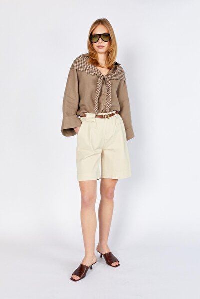 TENA Kadın Taş Beli Kemerli Licralı Gabardin Midi Şort