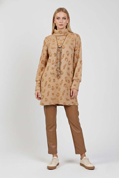 MELIDIA A403455 Aguaje Triko Tunik Deri Pantolonlu Takım / CAMEL